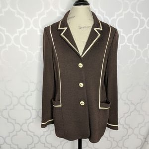 St. John Brown and Cream Blazer Tailored Knit Jacket